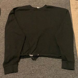 Black cropped crew , drawstring at bottom (synch-able)